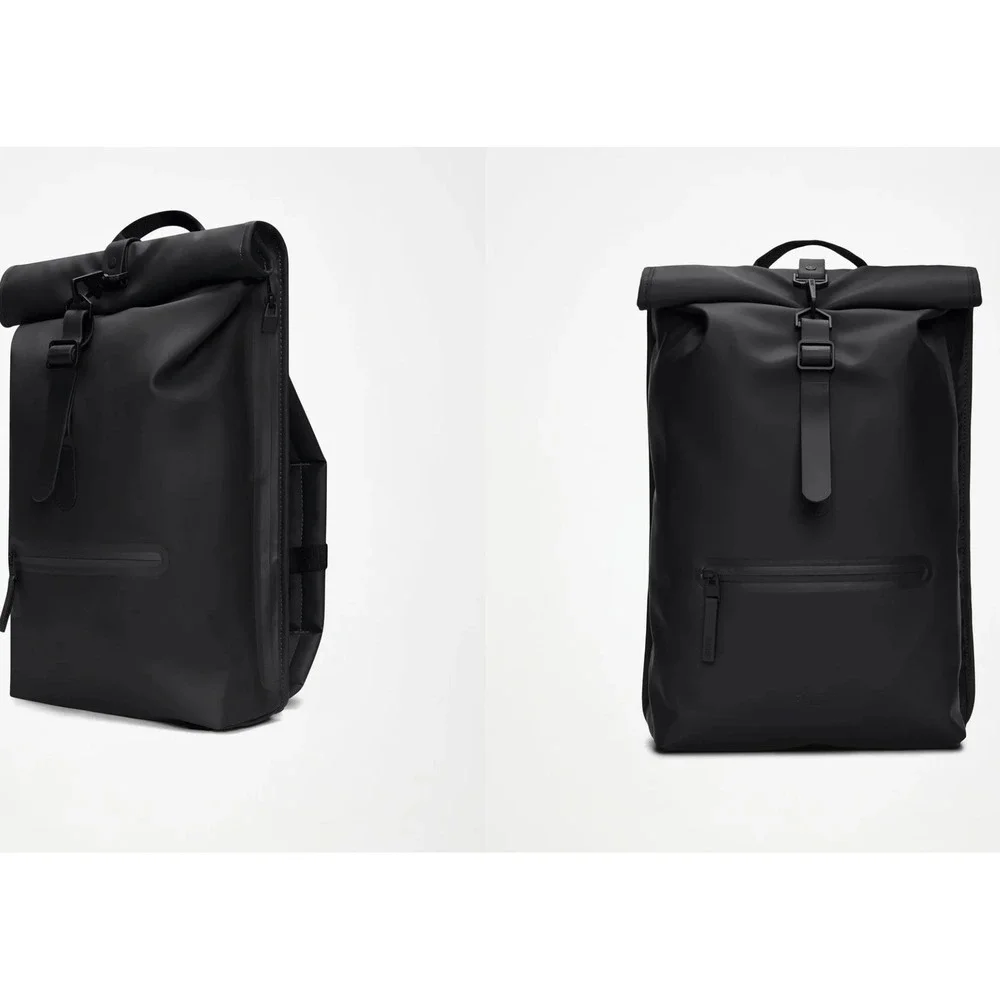 Rains Black Rolltop Rucksack Waterproof Commuter Laptop Backpack NWT $150